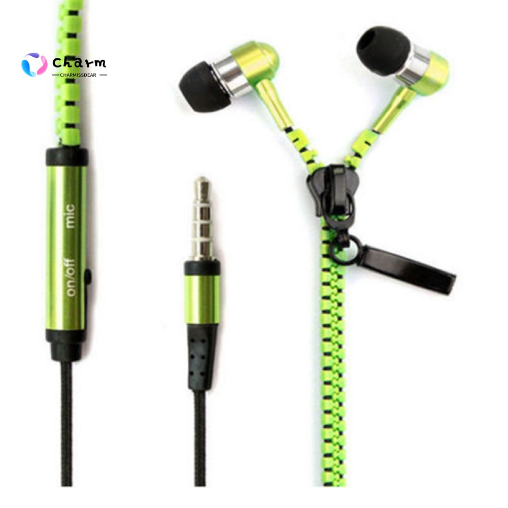 [CM] Stock 3.5mm Zipper In-Ear Wired Earphone Heavy Bass Headphone with Mic for Phone MP3