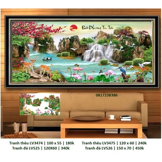 Tranh thêu chữ thập, tranh đính đá bát phương tụ tài LV3474(100x55cm), LV3475 (120x60cm);LV525 (120x60cm),LV526 (150x70)