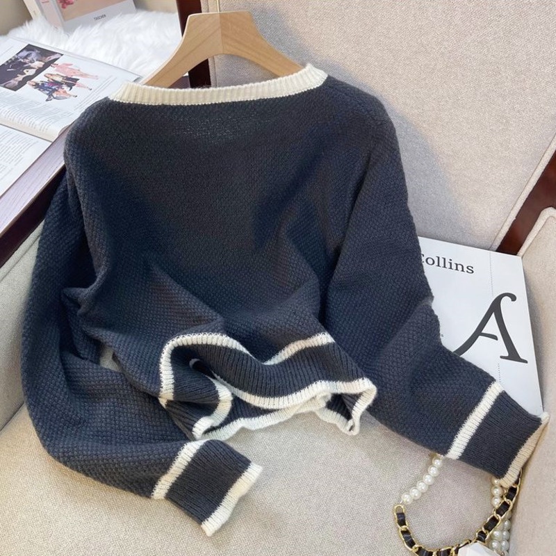 Áo Khoác Len cardigan Cổ Tròn Dáng Rộng Màu Sắc retro Hàn Quốc Thời Trang Mùa Thu Cho Nữ