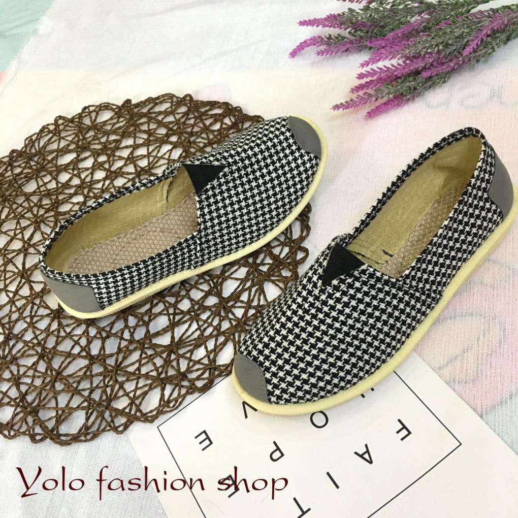 [Hình thật] GL4 Giày lười slip on nữ kẻ caro bọc cói vintage thời trang | WebRaoVat - webraovat.net.vn