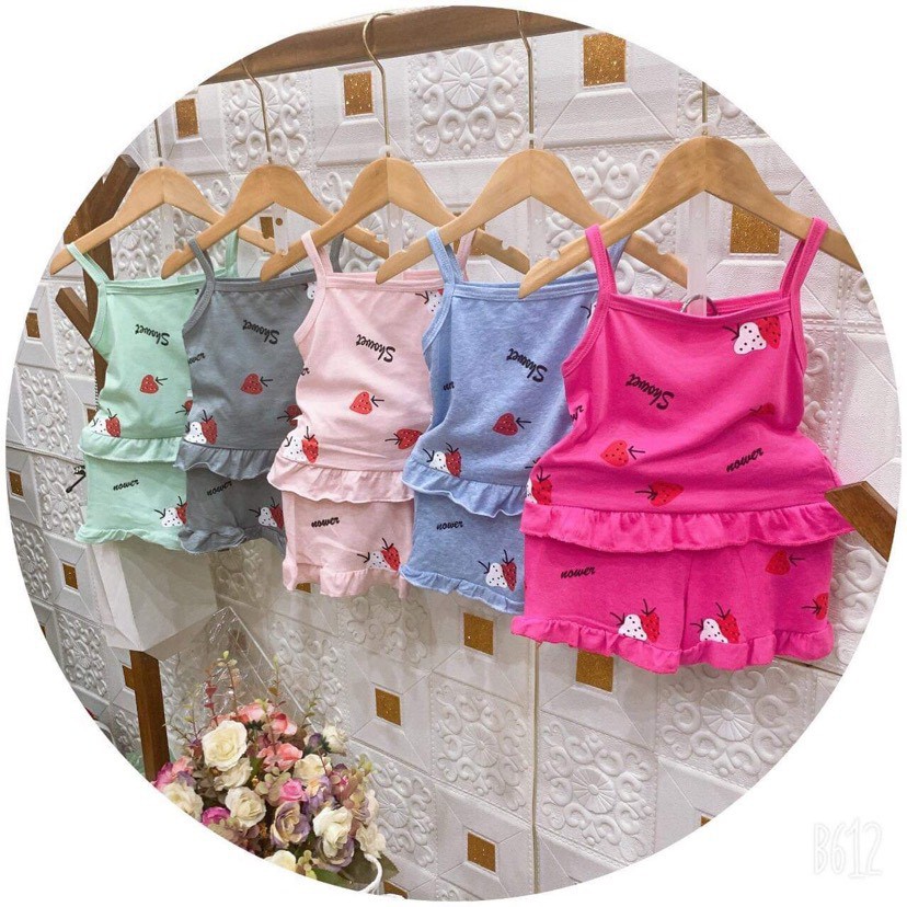 HOTTREND- BỘ HAY DÂY HỌA TIẾT TRÁI DÂU CHẤT COTTON MỀM MỊN ĐÁNG YÊU CHO BÉ 6-18KG