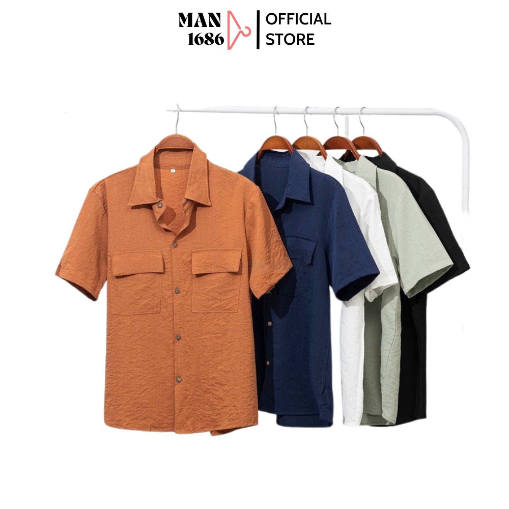 Áo sơ mi nam ngắn tay form rộng chất đũi thái dày dặn mềm mịn thoáng mát đẹp cao cấp big size unisex hàn quốc MAN1686