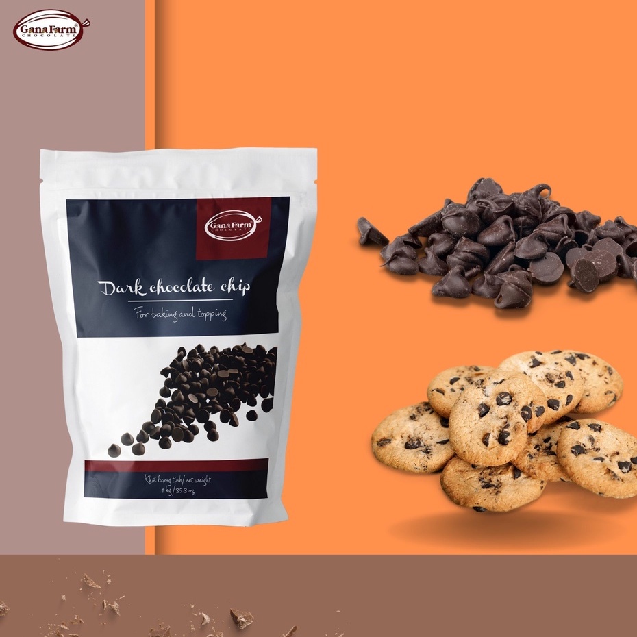 Socola Chip Cao Cấp GANAFARM Màu Đen Dạng Viên Nhỏ Dùng Để Trang Trí Bánh Kẹo Túi Zip 1kg- SD112