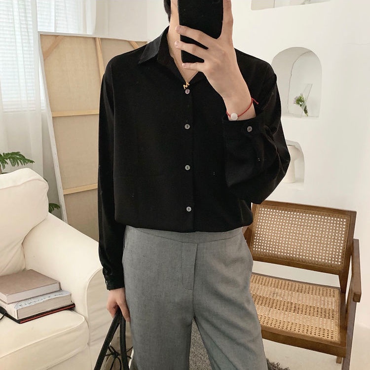 Áo sơ mi lụa Mavota áo sơ mi trắng dài tay giấu khuy unisex form rộng Hàn Quốc ASM41