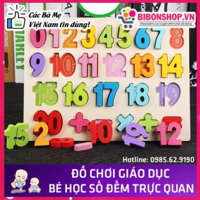 Bảng 20 Số Nổi Nền gỗ trắng Kèm Dấu Cho Bé Dễ Dàng Học Toán