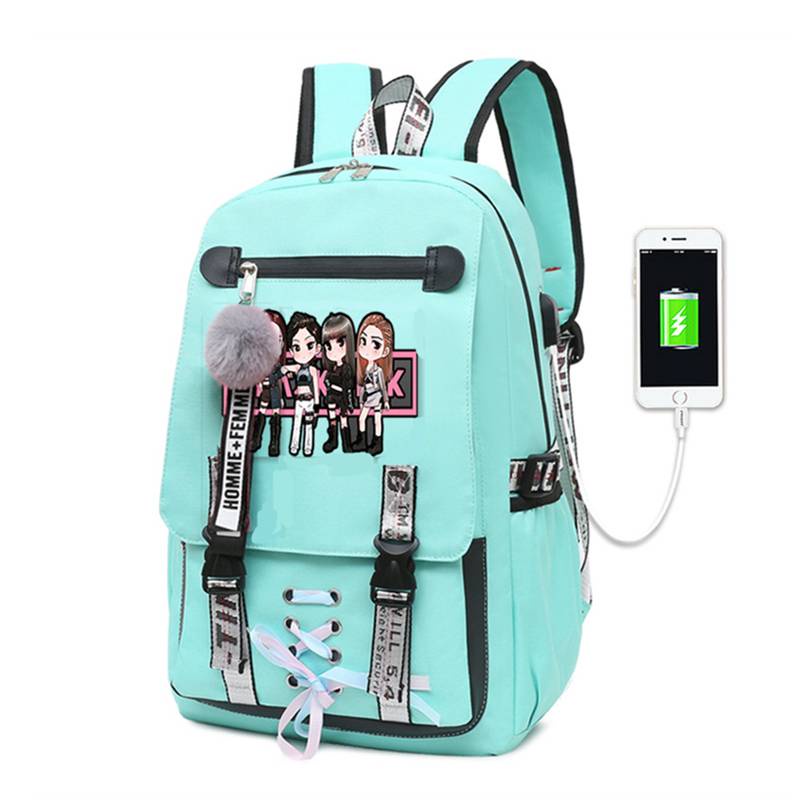 Balo Đi Học Cỡ Lớn In Họa Tiết Hoạt Hình BLACKPINK Kèm Sạc USB Tiện Dụng Thời Trang Cho Nữ # 1