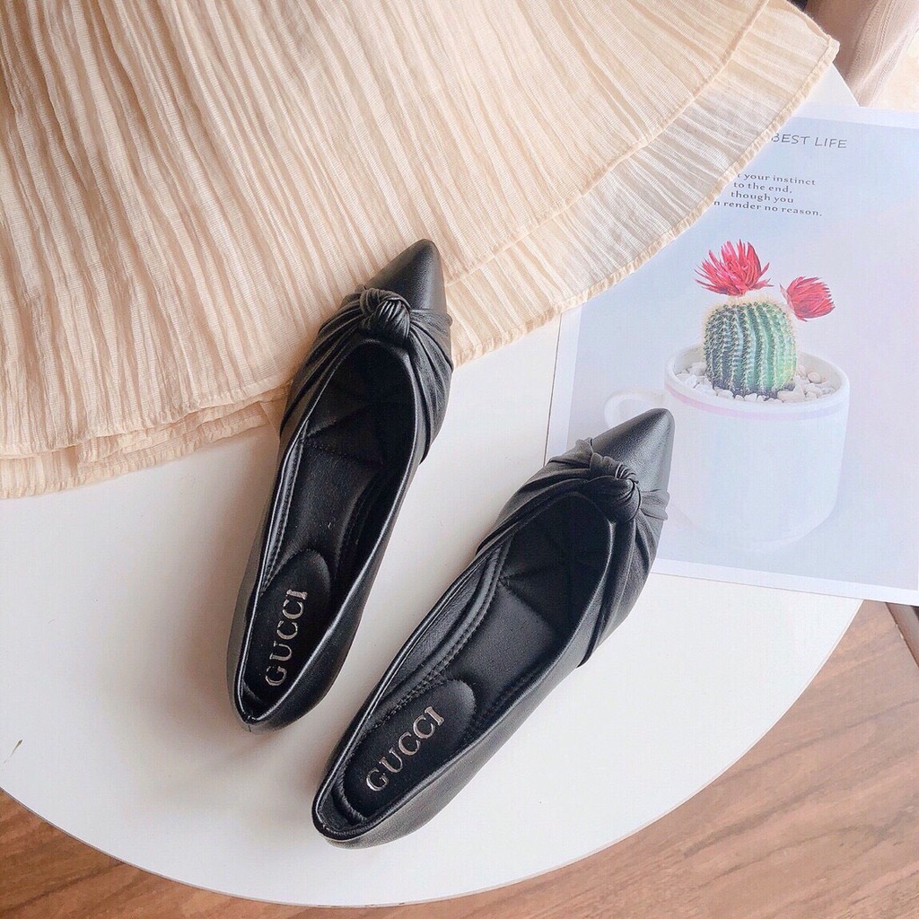 Giày hài bệt phối nơ xoắn chất da mềm êm chân
