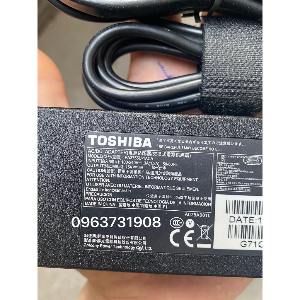 Sạc laptop Toshiba 15V-5A chính hãng