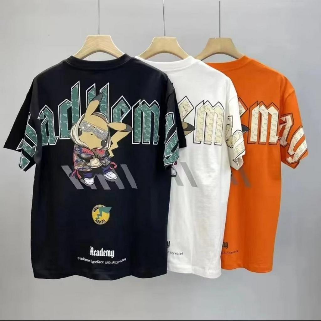 Áo Thun Cotton Cổ Tròn Ngắn Tay In Hình Pikachu Thời Trang Mùa Hè Dành Cho Nam M-5XL 3 Màu Lựa Chọn