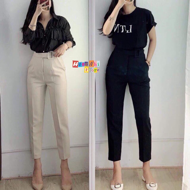 Quần Tây Baggy Nữ Cạp Cao Đai Vuông Cúc Bấm Ống Đứng Đi Học Công Sở Ulzzang - MX