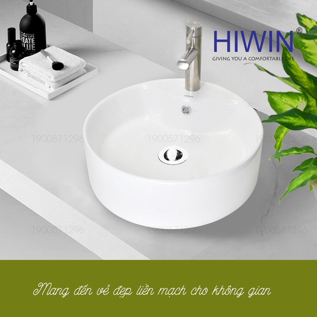 Chậu lavabo trắng sứ dương bàn dáng trụ tròn cao cấp Hiwin LP-8011