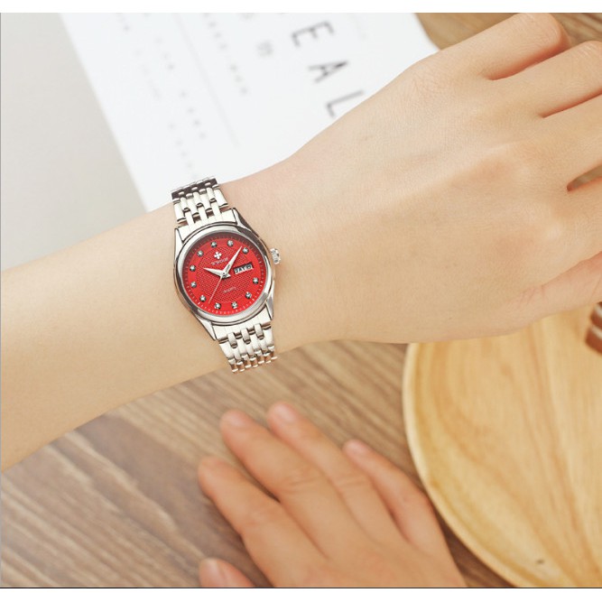 Đồng Hồ Nữ Dây Thép Không Gỉ Cao Cấp Chronograph WWOOR-F5 (Đỏ)