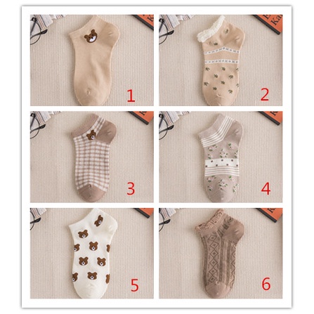 Vớ cotton cổ thấp họa tiết dễ thương tùy chọn phong cách Hàn Quốc thời trang mùa hè