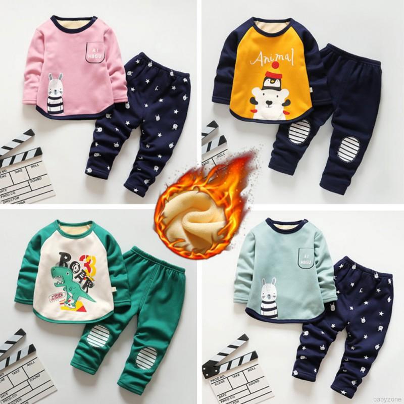 Bộ Pajamas nhung in hình hoạt hình + quần cho mùa thu đông