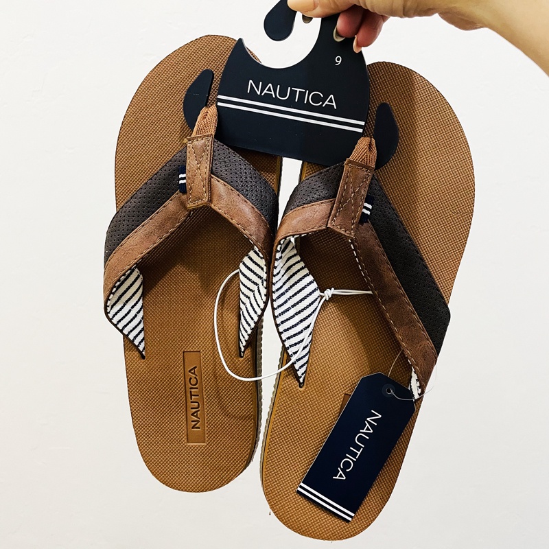 Dép nam Nautica Clarkson 2 Logo-Embossed Thong Sandal - Tan/Brown