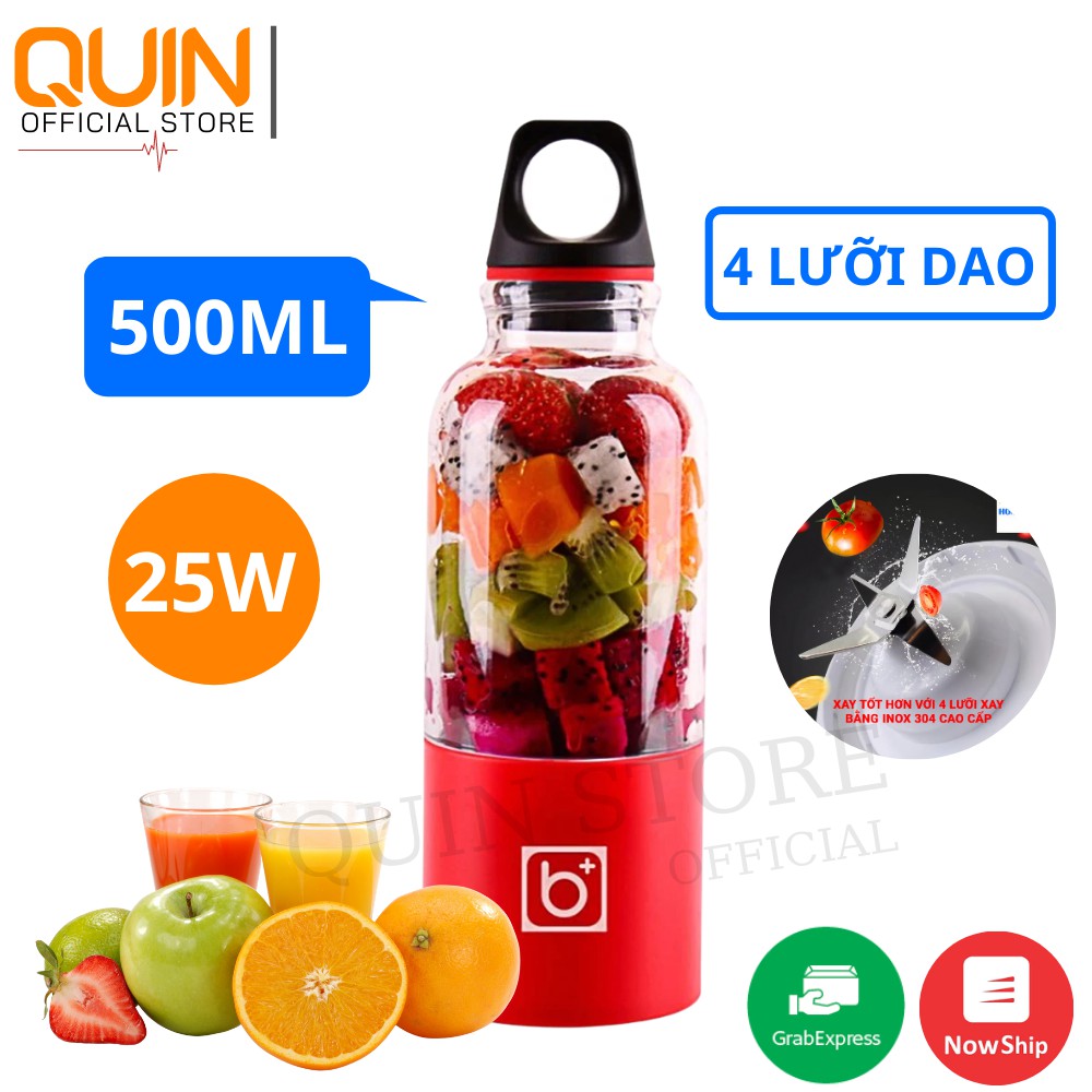 Máy Xay Sinh Tố 4 Lưỡi Cầm Tay Bingo Juicer Cup 500ML Sử Dụng Pin Sạc USB - BẢO HÀNH 12 THÁNG