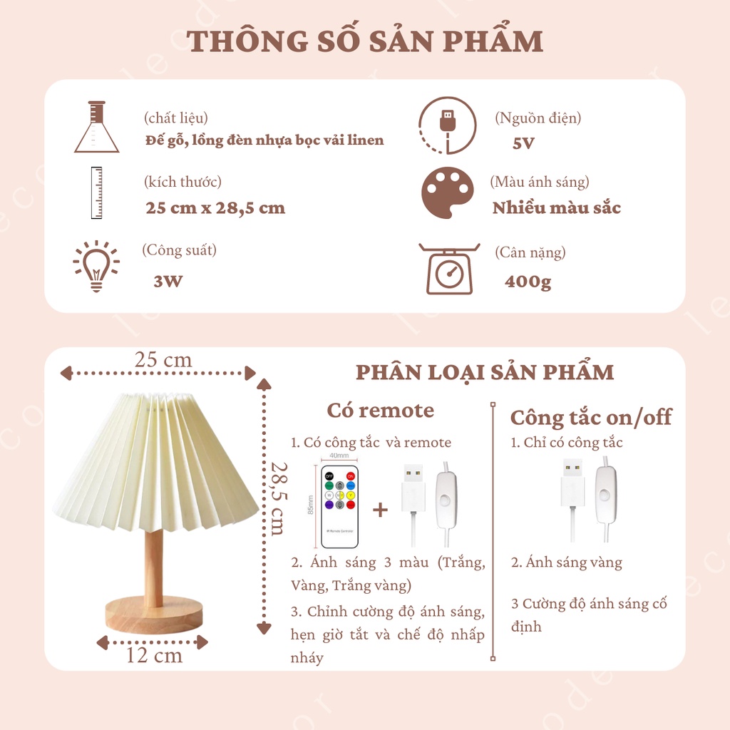 Đèn ngủ để bàn decor phòng ngủ điều khiển từ xa hình nấm, đèn ngủ thông minh ánh sáng 3 màu  đẹp  - LEODEN Decor