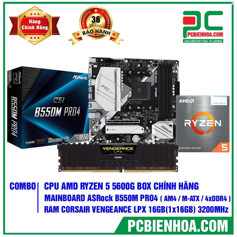 Combo AMD Ryzen 5 5600G B550M 16G mới chính hãng 36T