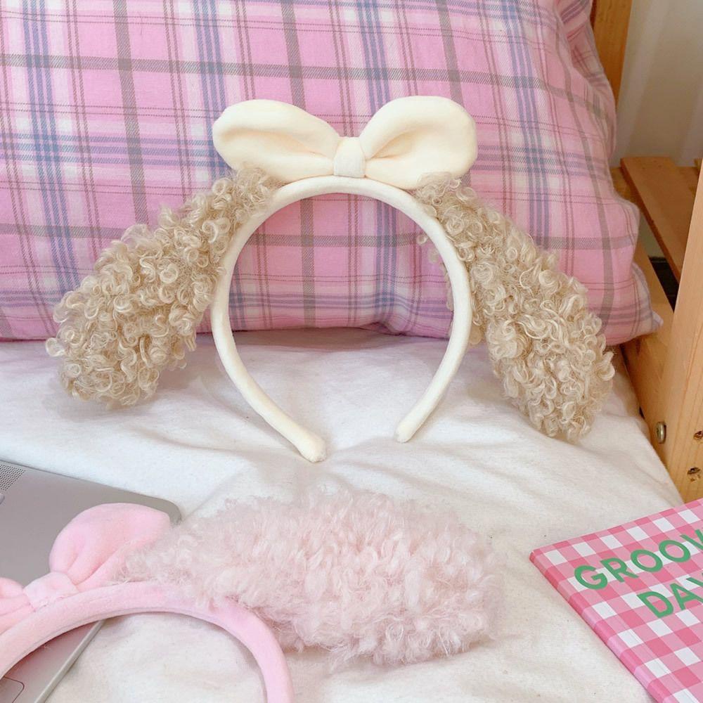 Băng Đô Cài Tóc Đính Nơ Tai Cún Bông Dễ Thương Cho Nữ