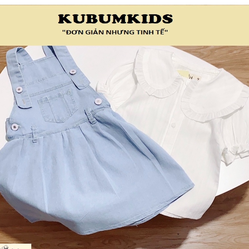 Sét VÁY YẾM BÒ, YẾM JEAN + ÁO CỔ SEN siêu xinh bé gái 13-24kg