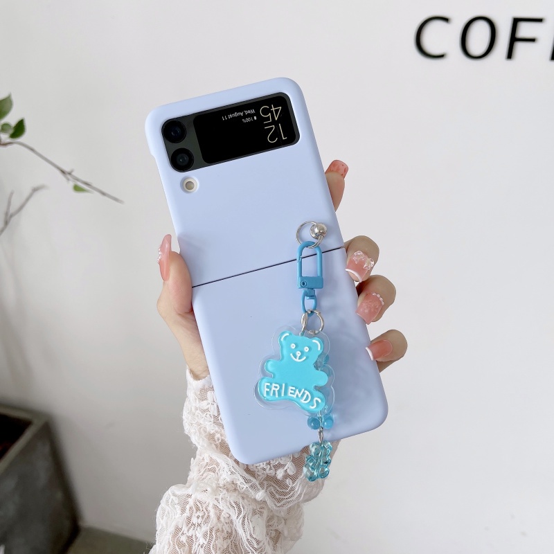 Bao Da Điện Thoại Nắp Lật Kèm Móc Khóa Hình Gấu Màu Macaron Cho Samsung Galaxy Z Flip 3 Flip 3
