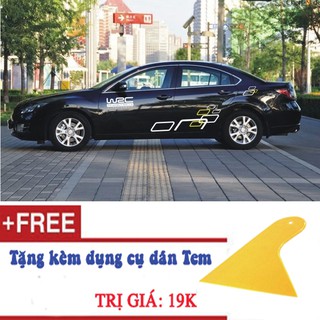 Bộ Tem dán 2 bên sườn Ô tô mẫu D-53  Tặng kèm dụng cụ dán Tem - Mầu Trắng Vàng