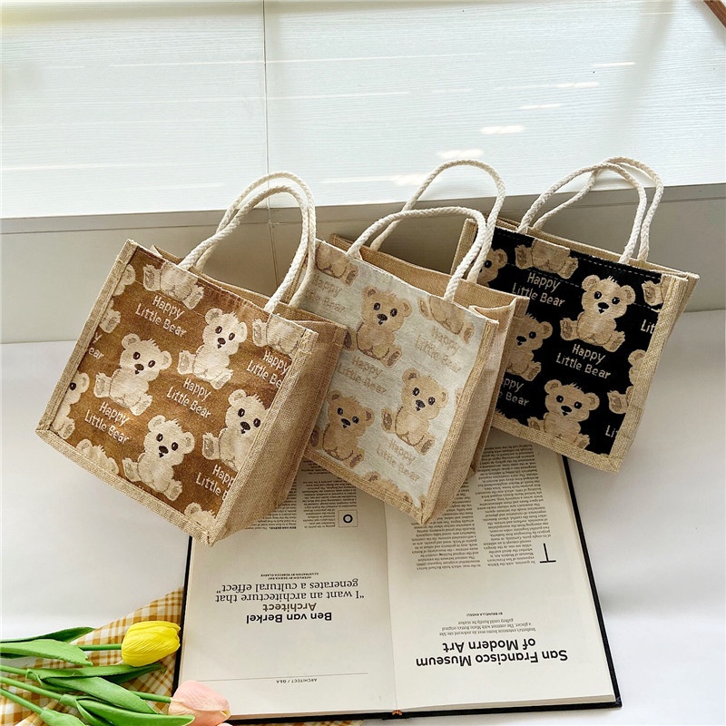 Túi Đựng Hộp Cơm Trưa Vải Canvas Cỡ Nhỏ Họa Tiết Hoạt Hình Xinh Xắn Cho Nữ