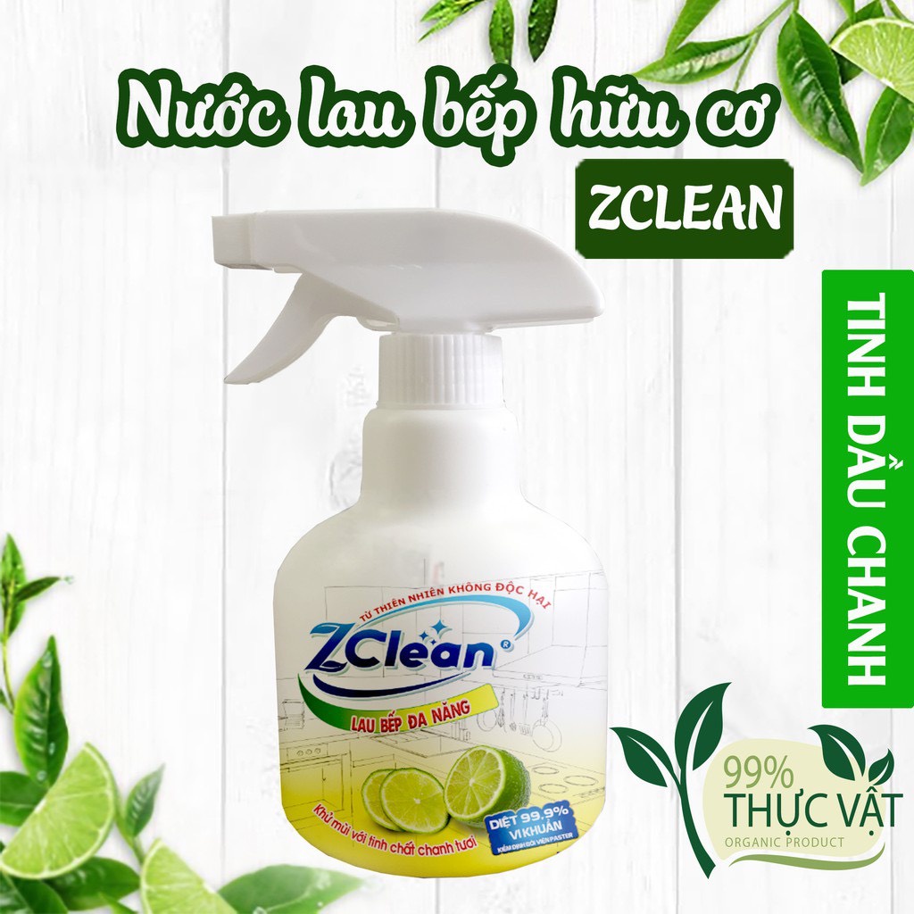 Nước lau bếp hữu cơ tinh dầu chanh ZCLEAN – Tẩy dầu mỡ, khử mùi hôi tanh hiệu quả | An toàn cho da t