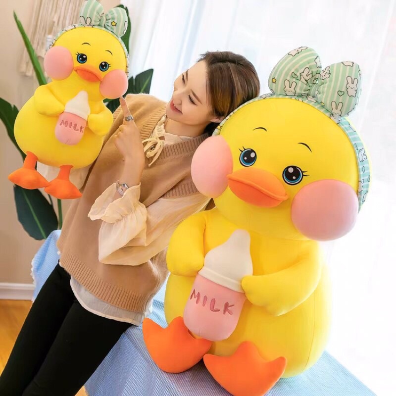 Gấu nhồi bông vải Miniso mềm mịn hình Vịt Vàng Má Hồng Cute