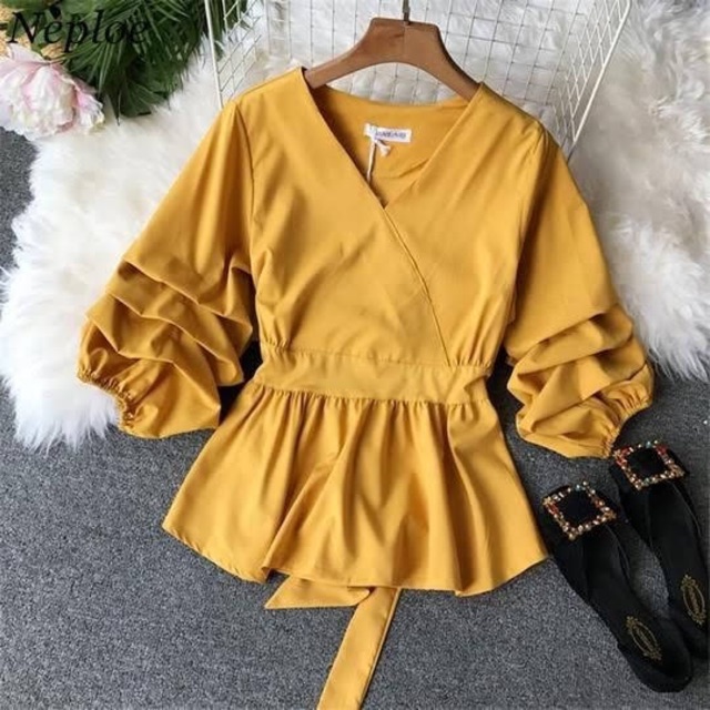 [Mã SKAMLTSM9 giảm 10% đơn 99K] Áo Kiểu Peplum tay cách điệu Kèm hình thật và video