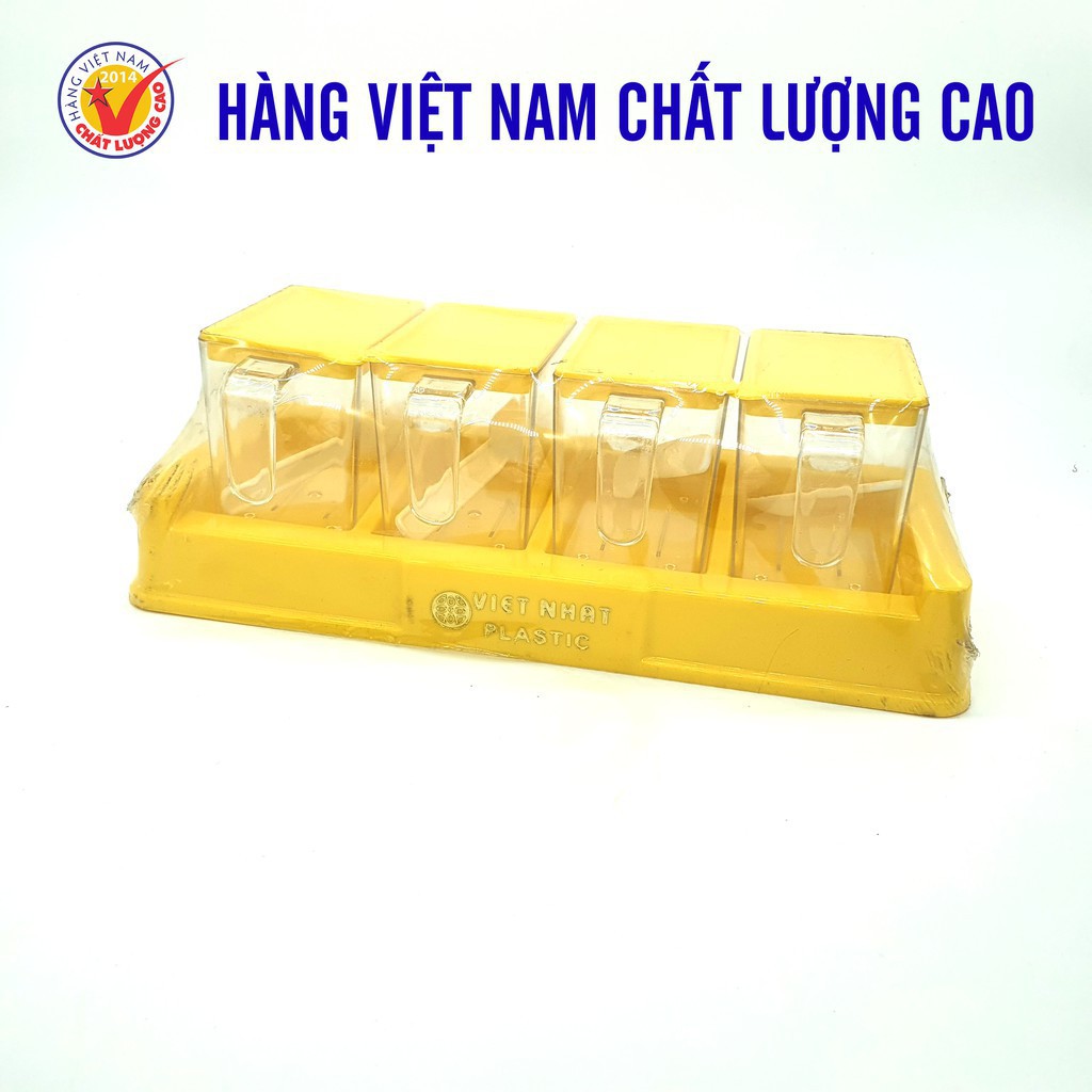 Bộ 4 Hũ Đựng Gia Vị Nhựa Việt Nhật Có Kèm Thìa