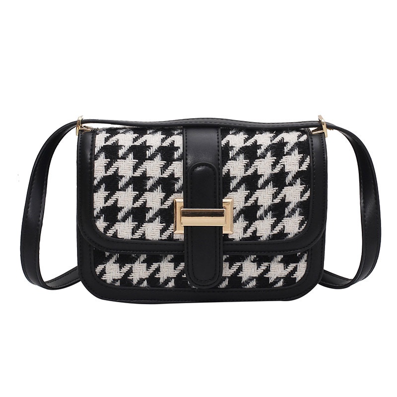 Túi đeo chéo hình vuông cỡ nhỏ họa tiết houndstooth đơn giản phong cách phương Tây sành điệu IELGY