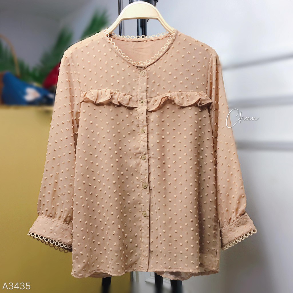 [ Mã WASTRUN4 giảm 10% tối đa 30K đơn 99K] Áo Sơ Mi Bông Tuyết Ren Cổ Tròn Tay Lỡ CHUU A3435 | BigBuy360 - bigbuy360.vn