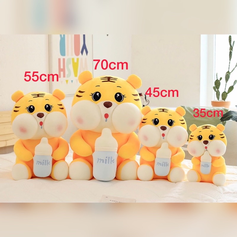 Gấu bông Hổ ôm bình sữa 70cm cao cấp siêu to, Gấu Heo sữa, gối ôm hình thú nhồi bông cho bé, Lợn bông ôm bình sữa