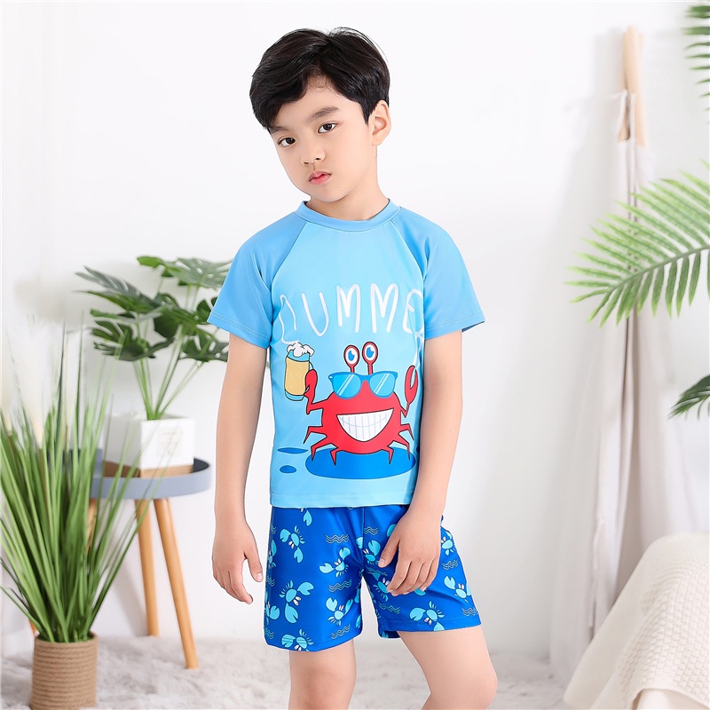 Bộ Đồ Bơi Bé Trai Ngắn Tay Quảng Châu  LUHAZO Set Quần Áo Bơi Họa Tiết Ngộ Ngĩnh