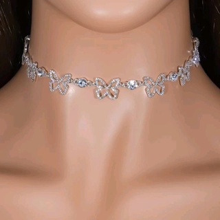 Vòng cổ choker đính đá rhinestone charm bướm lấp lánh sang trọng y2k
