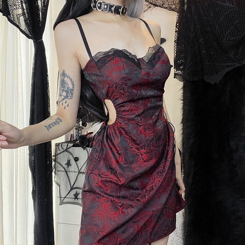 Đầm Ren Hoa Hồng Hai Dây Hở Lưng Gợi Cảm Dành Cho Nữ