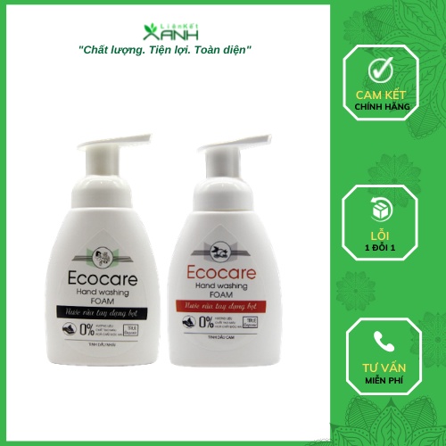 Nước rửa tay tạo bọt Hữu cơ Ecocare 250ml An toàn - Thơm dịu - Không hai da tay