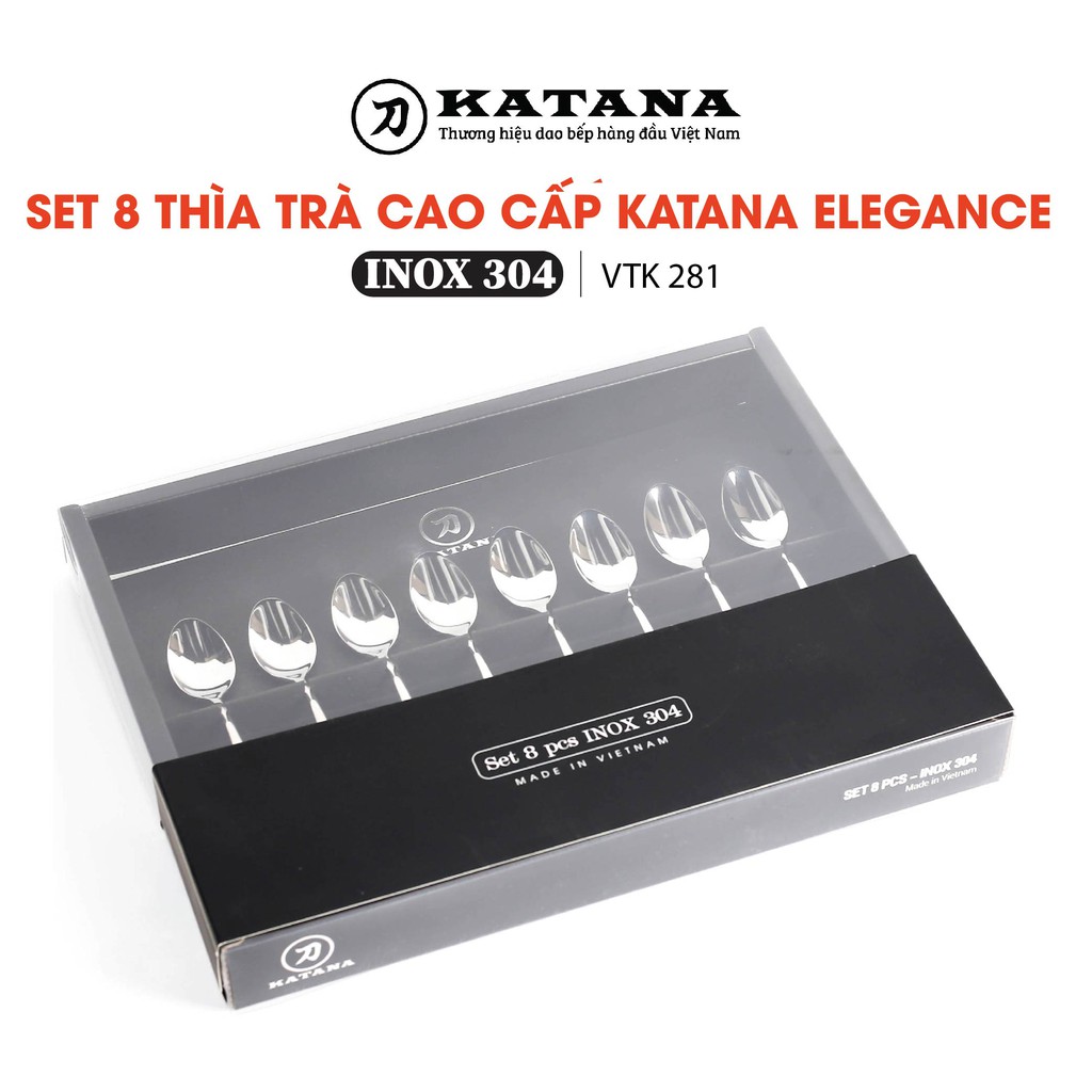 Set 8 thìa uống trà, cafe cao cấp inox 340 KATANA Elegance - vân trơn sáng bóng - VTK281