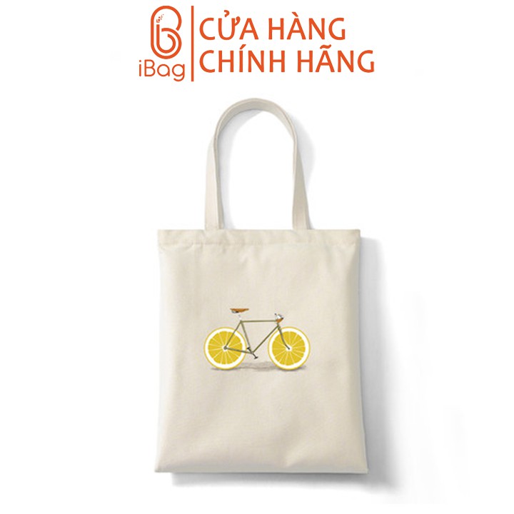 Túi tote vải canvas IBAG nữ phong cách ulzzang dáng unisex in hình xe đạp cam N034