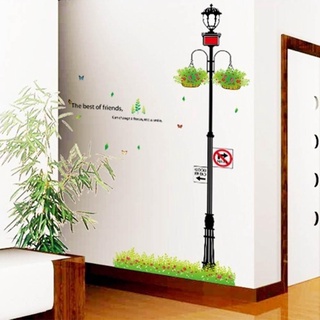 DECAL DÁN TƯỜNG CỘT ĐÈN VÀ XE ĐẠP XANH