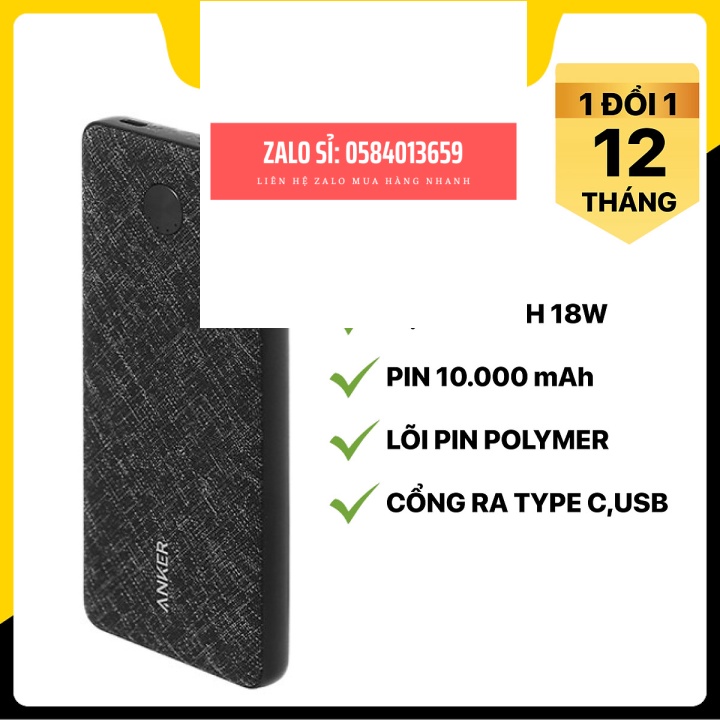 Pin sạc dự phòng Polymer 10000mAh Type C PD 20W Anker PowerCore Slim A1244 - Hàng chính hãng