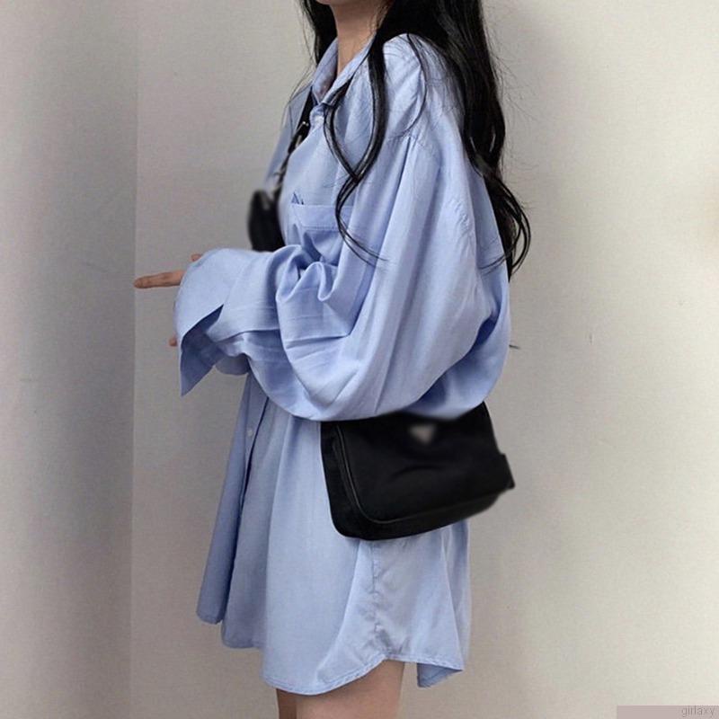 Áo sơ mi tay dài dáng rộng màu sắc vintage thời trang công sở cho nữ