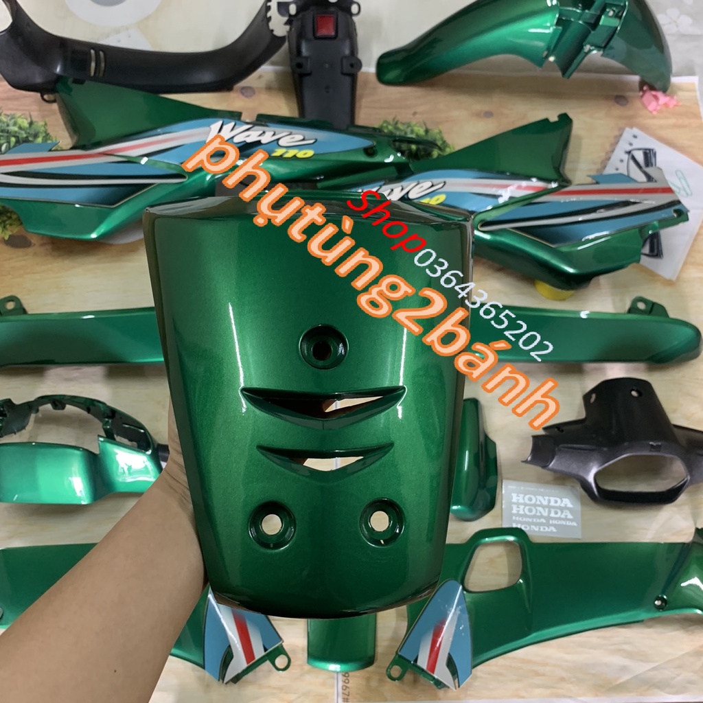 Bộ yếm vỏ nhựa xe máy màu XANH  -Dàn áo xe Wave ZX-Wave nhỏ 110-Wave alpha đời 2000 đến 2006-nhựa nguyên sinh ABS