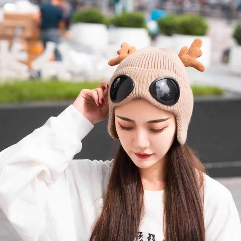 Mũ Phi Công Dệt Kim Kèm Kính Bảo Hộ Chống Gió Thời Trang Mùa Đông Cho Nam Và Nữ
