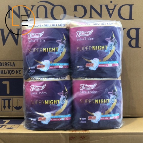 [Bộ 4 Gói Lớn] Băng Vệ Sinh Diana Super Night Ban Đêm 29cm - 12 Miếng
