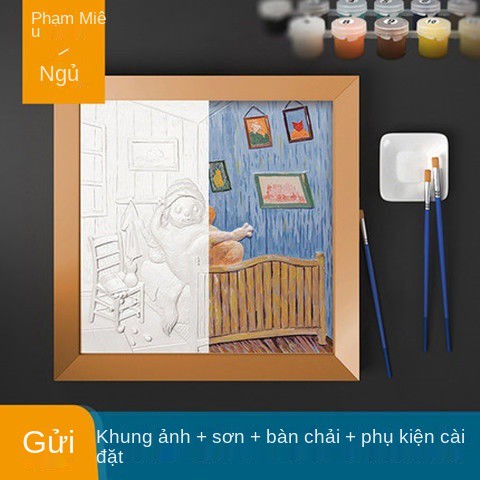 Bức tranh sơn dầu kỹ thuật số phù điêu ba chiều vẽ tay Van Gogh tự làm và tô màu hiếp dâm trang trí hoa hướng dương Châu