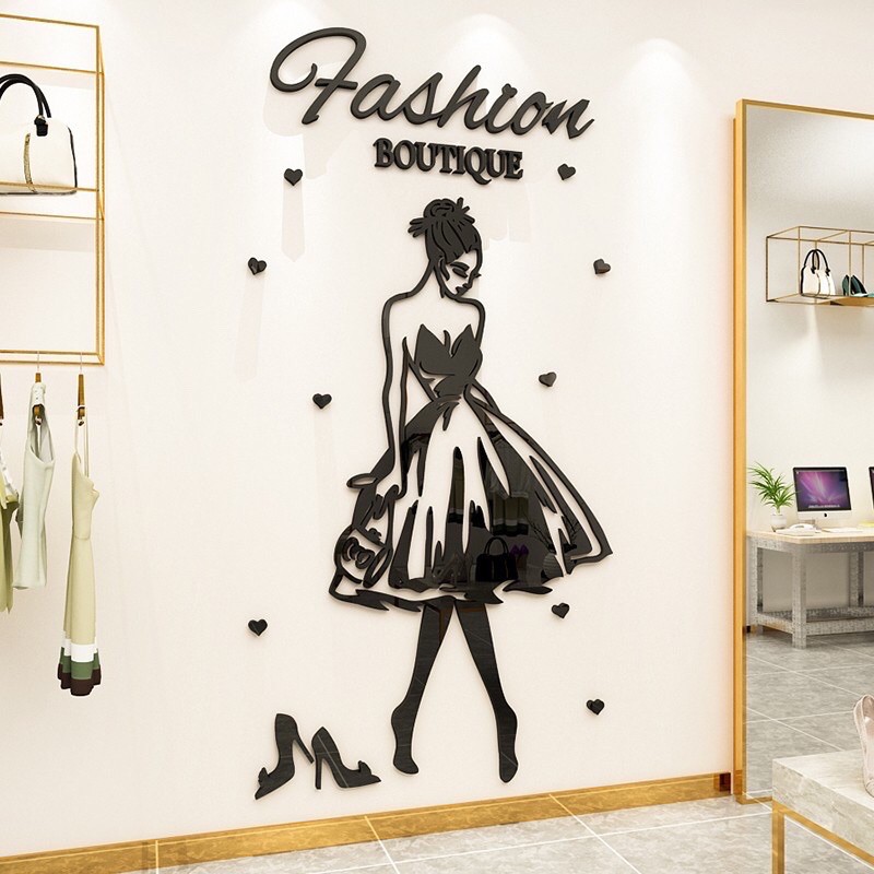 SIZE LỚN - Tranh dán tường, dán kính bằng mica dán nổi - fashion cô gái trang trí tiệm quần áo, tiệm váy cưới
