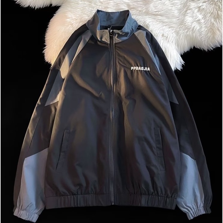 Áo Khoác Hai lớp Áo Khoác Bomber Dáng Rộng In Họa Tiết Đơn Giản Thời Trang Hàn Quốc Cho Nam Nữ