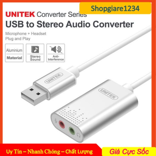 USB sound UNITEK Y247 -Chuyển cổng USB ra 2 cổng âm thanh và micro jack 3.5mm